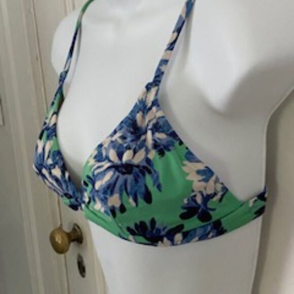J. Crew Factory Floral Green and Blue V-Neck Bikini Top, Size S - Picture 3 of 7